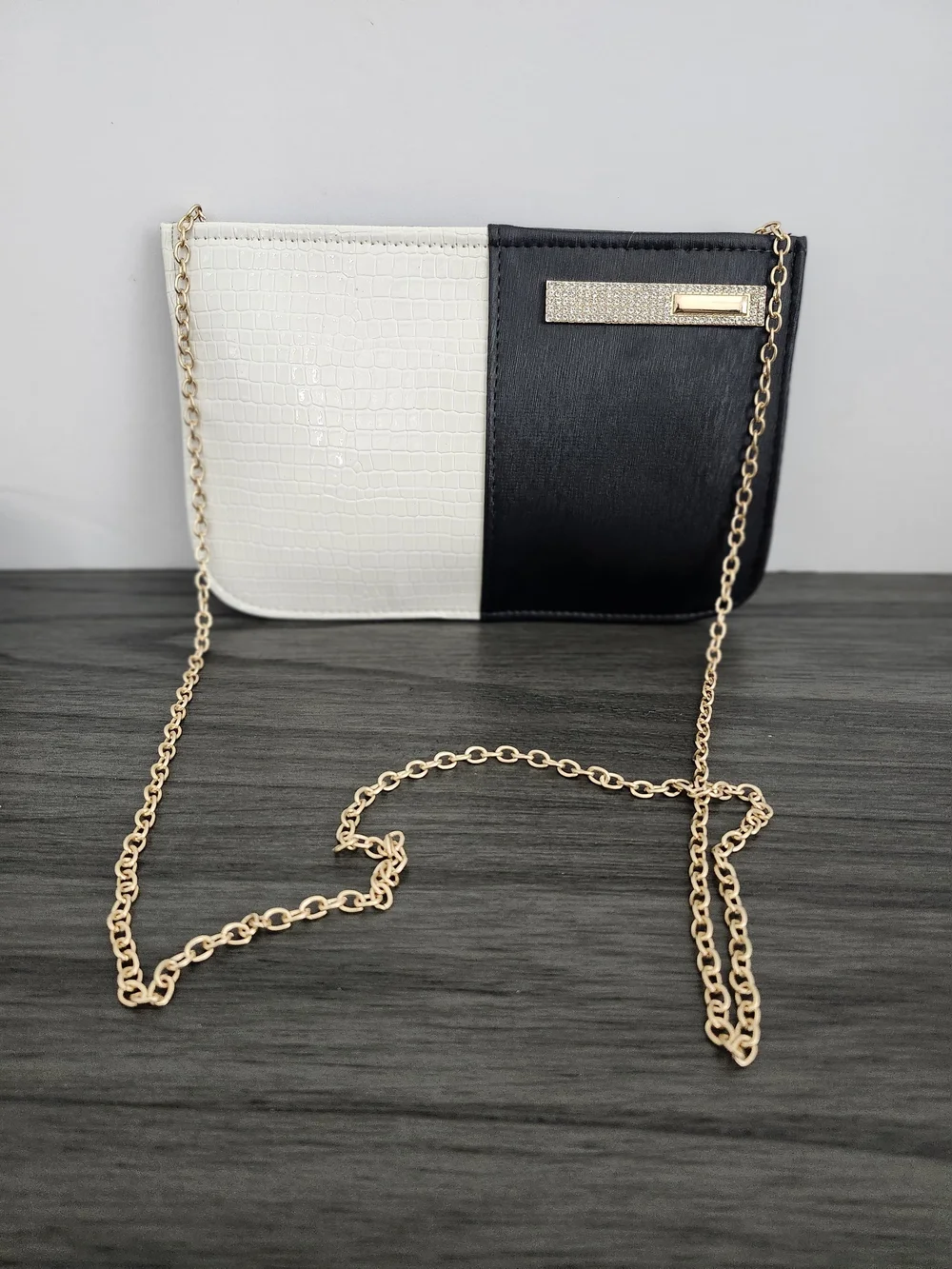 Two-Tone Black and White Women's Clutch with Gold Accent